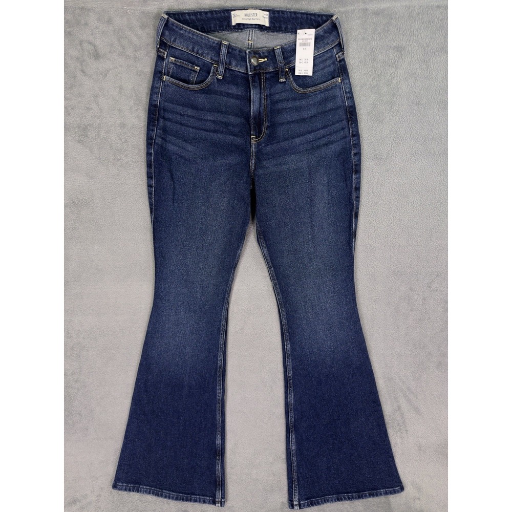 New Hollister Cali Jeans Womens 6 Blue Dark Wash Curvy High Rise Flare Stretch